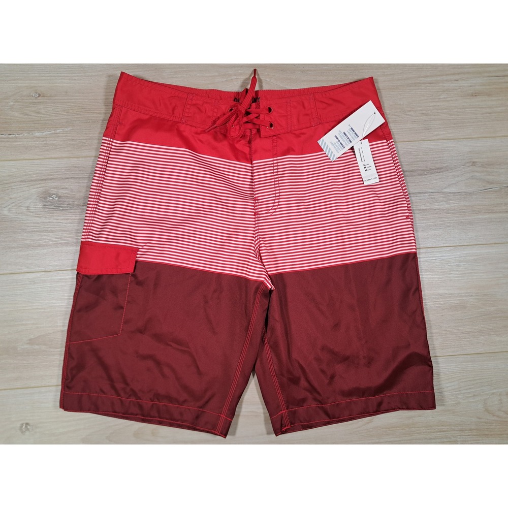 Old Navy Mens Board Shorts Red Striped Swim Trunks Medium Tall NWT